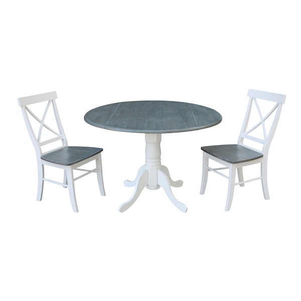 International Concepts Square 42 in Dual Drop Leaf Table, 2 X-back Chairs, White/Heather Gray, 42 W, 42 L, 29.5 in H, Wood K05-42DP-C613P - main